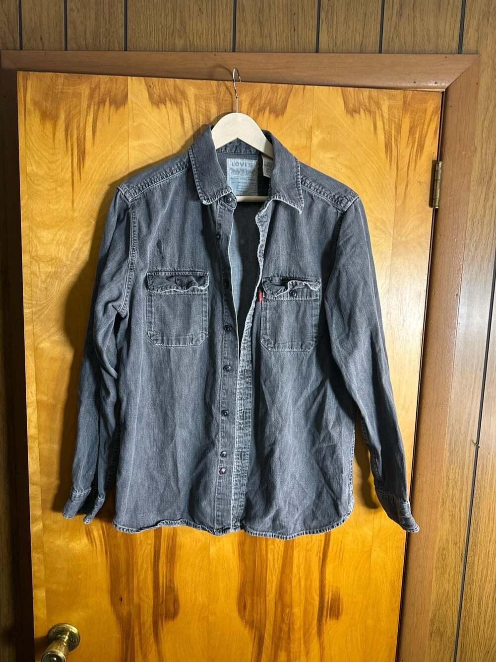 Levi's Men's Washed Black Denim Work Shirt Long Sleeve Button Down Size Medium